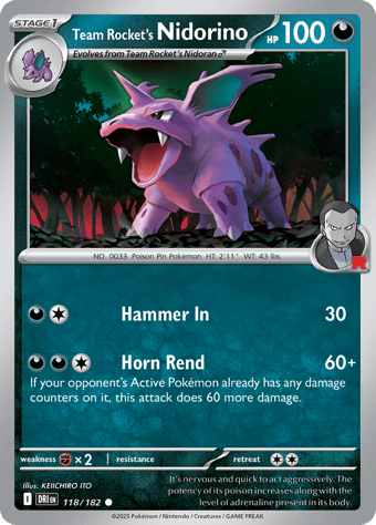 Team Rocket's Nidorino Destined Rivals Pokemon Card