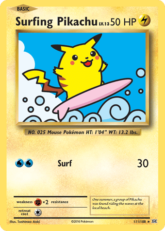 Surfing Pikachu Evolutions Pokemon Card