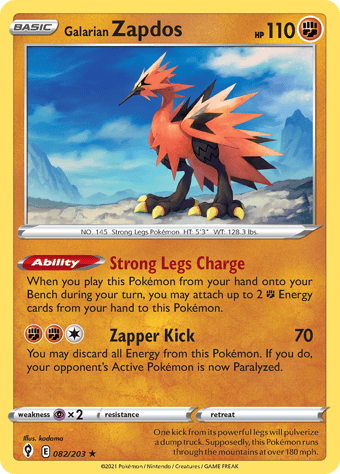Galarian Zapdos Evolving Skies Pokemon Card