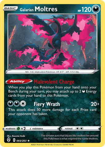 Galarian Moltres Evolving Skies Pokemon Card