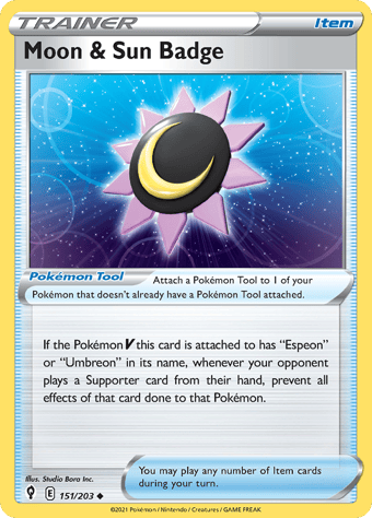Moon & Sun Badge Evolving Skies Pokemon Card