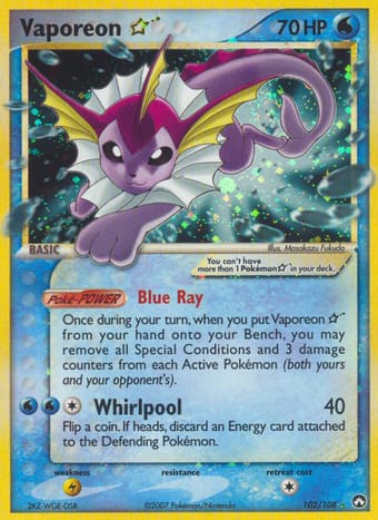 Vaporeon Star EX Power Keepers Pokemon Card