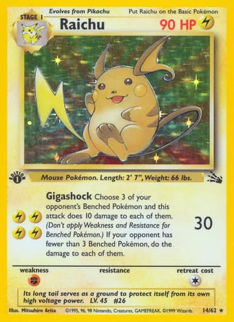 Raichu Fossil Pokemon Card