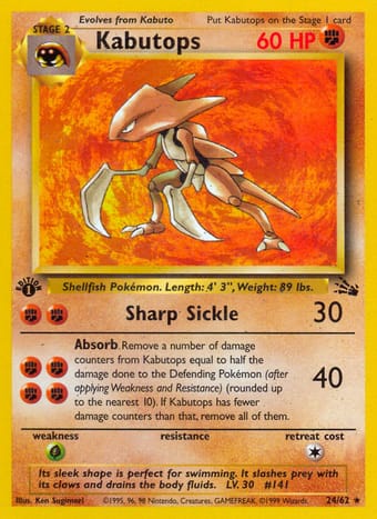 Kabutops Fossil Pokemon Card