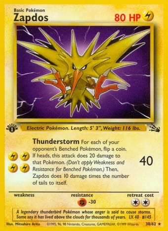 Zapdos Fossil Pokemon Card