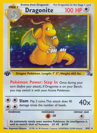 Dragonite Fossil Pokemon Card