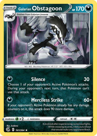 Galarian Obstagoon Fusion Strike Pokemon Card