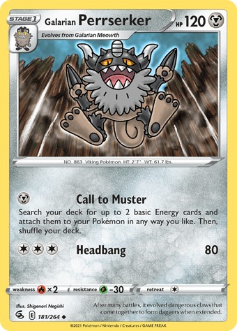 Galarian Perrserker Fusion Strike Pokemon Card