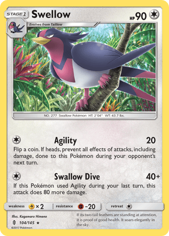 Swellow Guardians Rising Pokemon Card