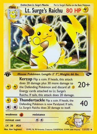 Lt. Surge's Raichu Gym Challenge Pokemon Card