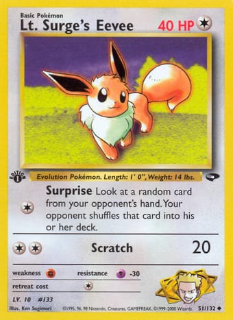 Lt. Surge's Eevee Gym Challenge Pokemon Card