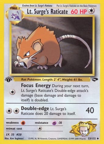 Lt. Surge's Raticate Gym Challenge Pokemon Card