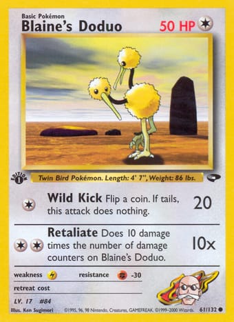 Blaine's Doduo Gym Challenge Pokemon Card