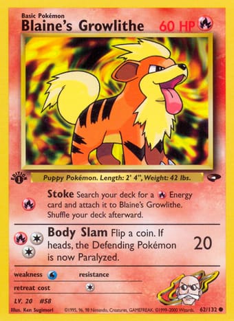 Blaine's Growlithe Gym Challenge Pokemon Card