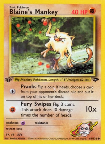 Blaine's Mankey Gym Challenge Pokemon Card