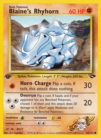 Blaine's Rhyhorn Gym Challenge Pokemon Card