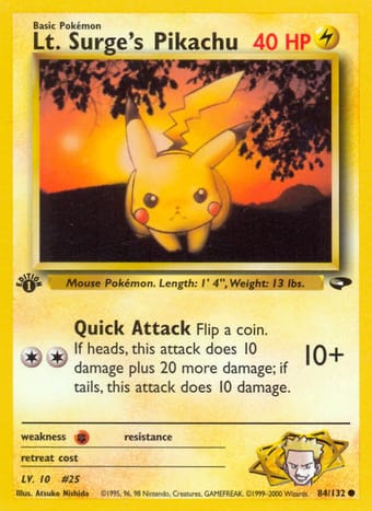 Lt. Surge's Pikachu Gym Challenge Pokemon Card