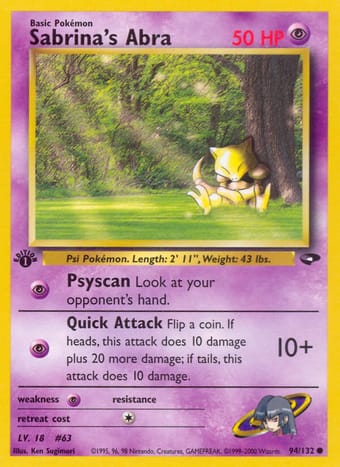 Sabrina's Abra Gym Challenge Pokemon Card