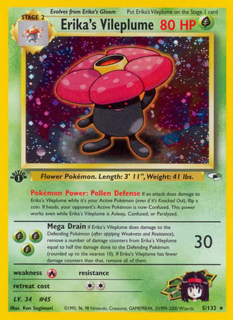 Erika's Vileplume Gym Heroes Pokemon Card