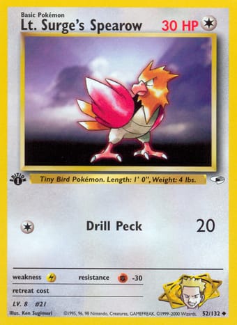 Lt. Surge's Spearow Gym Heroes Pokemon Card