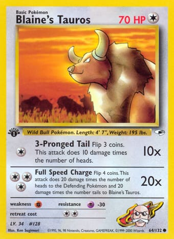 Blaine's Tauros Gym Heroes Pokemon Card
