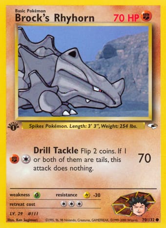 Brock's Rhyhorn Gym Heroes Pokemon Card