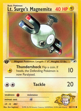 Lt. Surge's Magnemite Gym Heroes Pokemon Card