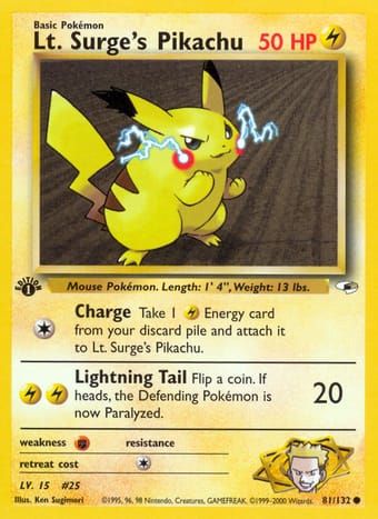 Lt. Surge's Pikachu Gym Heroes Pokemon Card