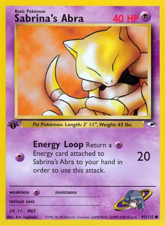 Sabrina's Abra Gym Heroes Pokemon Card