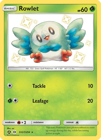 Rowlet Hidden Fates Pokemon Card