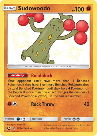 Sudowoodo Hidden Fates Pokemon Card