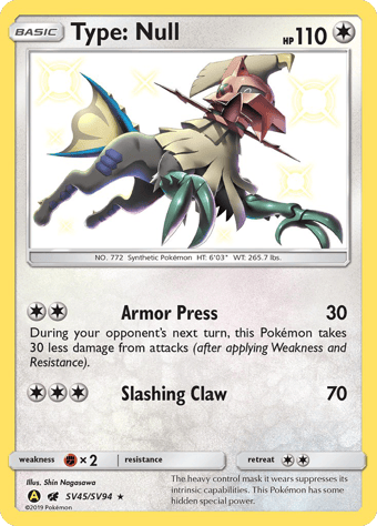 Type: Null Hidden Fates Pokemon Card