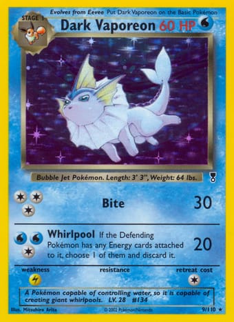 Dark Vaporeon Legendary Collection Pokemon Card