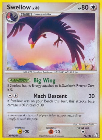 Swellow Legends Awakened Pokemon Card