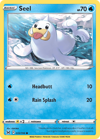 Seel Lost Origin Pokemon Card