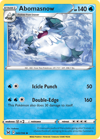 Abomasnow Lost Origin Pokemon Card