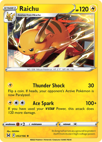 Raichu Lost Origin Pokemon Card