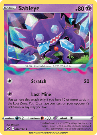 Sableye Lost Origin Pokemon Card