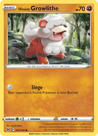 Hisuian Growlithe Lost Origin Pokemon Card