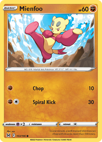 Mienfoo Lost Origin Pokemon Card