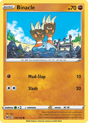 Binacle Lost Origin Pokemon Card