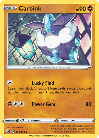 Carbink Lost Origin Pokemon Card