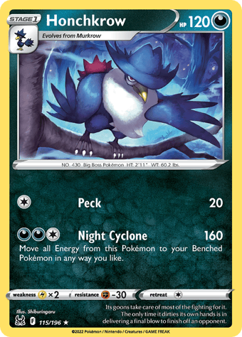 Honchkrow Lost Origin Pokemon Card