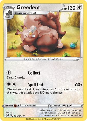 Greedent Lost Origin Pokemon Card