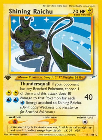 Shining Raichu Neo Destiny Pokemon Card
