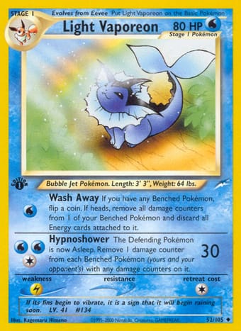 Light Vaporeon Neo Destiny Pokemon Card