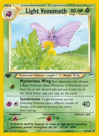Light Venomoth Neo Destiny Pokemon Card