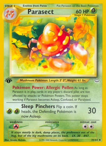 Parasect Neo Revelation Pokemon Card
