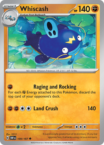 Whiscash Obsidian Flames Pokemon Card
