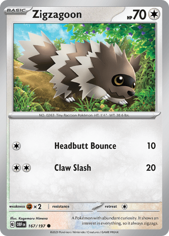Zigzagoon Obsidian Flames Pokemon Card